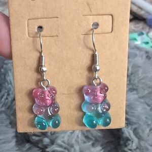 Hand Crafted Pink and Blue Gummy Bear Earrings